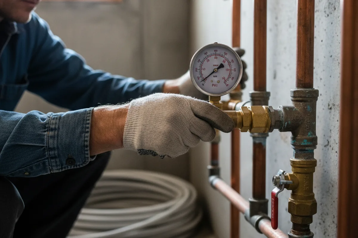 Pressure testing a repaired line during Water Line Repair in Gable